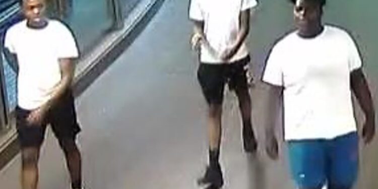 The trio is seen after the attack inside the Roosevelt Avenue F train station.