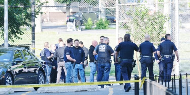 Cops gather at crime scene