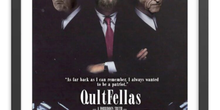 Mock movie poster featuring "QAnon Shaman" Jacob Chansley, flanked by former President Donald Trump and former national security advisor Michael Flynn