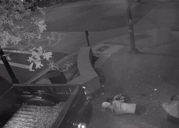 Security video image of truck plowing into store