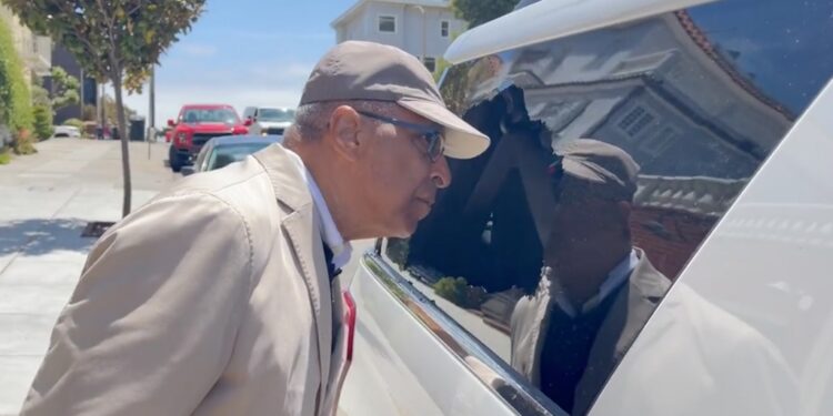 Conservative author Shelby Steele and his filmmaker son Eli were given a San Francisco welcome when vandals broke into their car Wednesday and stole roughly $30,000 of camera equipment.