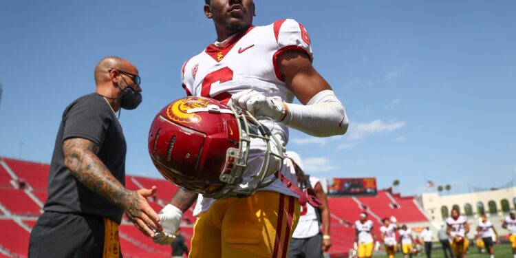 Cornerback Joshua Jackson Jr. #6 of the USC Trojans