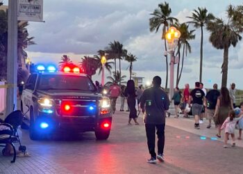 Police respond to a shooting near the Hollywood Beach Broadwalk in Hollywood, Fla., Monday evening, May 29, 2023.
