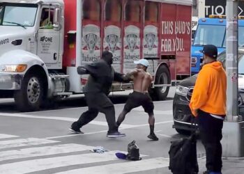 A man was stabbed by another at the corner of West 30th Street and 7th Avenue in Manhattan