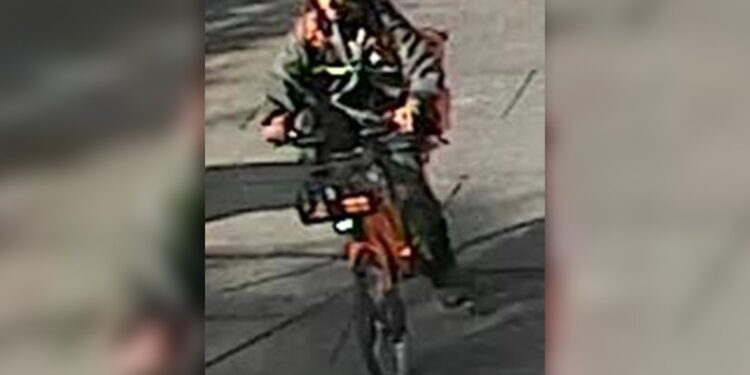 A surveillance image released by the NYPD of the suspected hit-and-run cyclist.