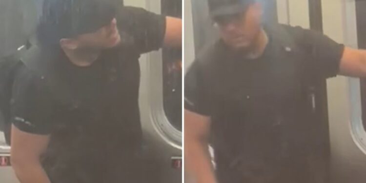 The suspect is seen on board the southbound 7 train, approaching 90th Street-Elmhurst Avenue.