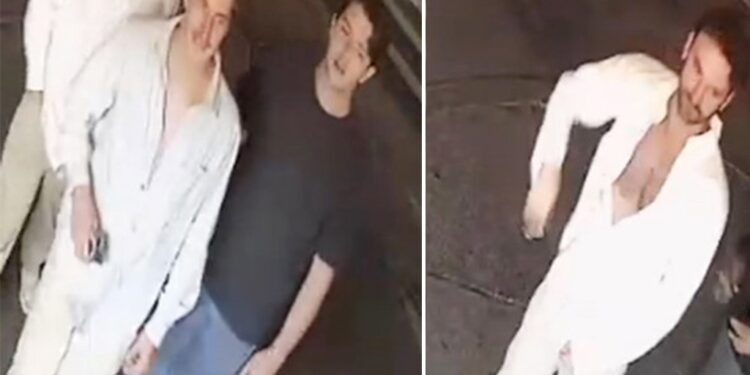 A surveillance image of the three suspects in the Pride flag vandalism.