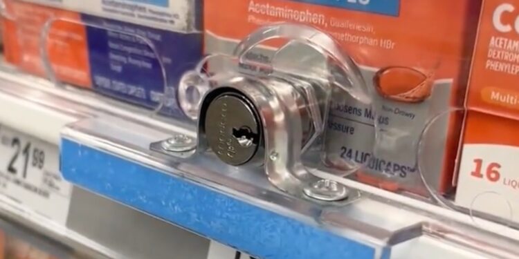 Locked up case at a convenience store.