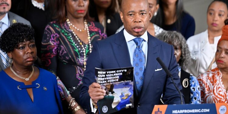 Mayor Adams at the press conference.