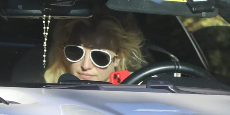Britney Spears inside her car.