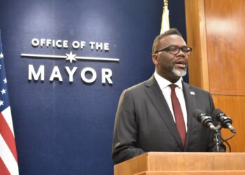 Chicago Mayor Brandon Johnson is pcitured