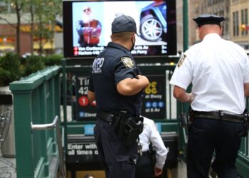 Police outside the Times Square-42nd Street subway station.