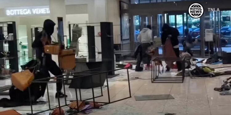 The thieves appeared to be targeting luxury bags in the smash-and-grab robbery at the Nordstrom on Saturday afternoon