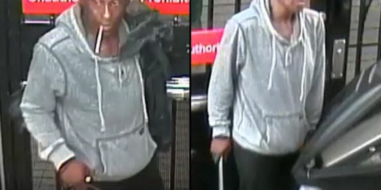 Surveillance photos show the suspect in the metal pipe beating of a train operator.