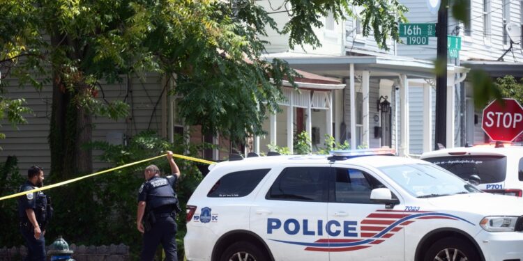Police patrol and continue to investigate  where three people were shot and killed in an outbreak of gunfire in the Anacostia area Police patrol and continue to investigate  where three people were shot and killed in an outbreak of gunfire in the Anacostia area of Southeast Washington Saturday night.   We cover the aftermath of the shootings in Washington, DC on August 06, 2023.