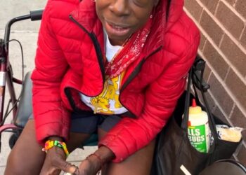 A video image of Laurell Reynolds, 60, on the day she was attacked and beaten with her own cane in a Harlem subway station.