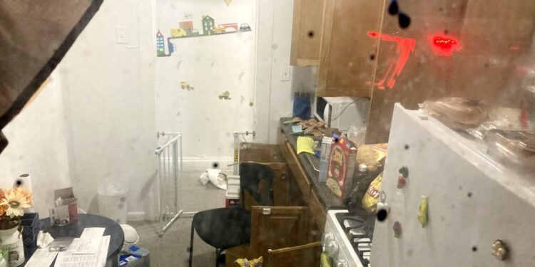 A glimpse through the window where one child died and two others were injured after being exposed to fentanyl at the Divino Nino Daycare located at 2707 Morris Avenue in the Bronx, NY