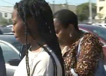 Lotanna Adjaero, 25, outside First District Criminal Court in Hempstead Wednesday.