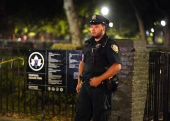 A police officer at the crime scene