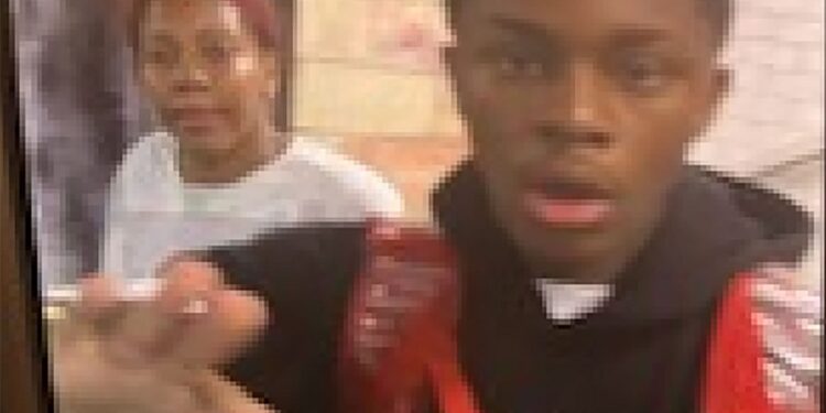 A teen boy and a woman punched and kicked a female straphanger during a clash that erupted after one of the assailants bumped into the victim on a Bronx subway platform, cops said Friday.