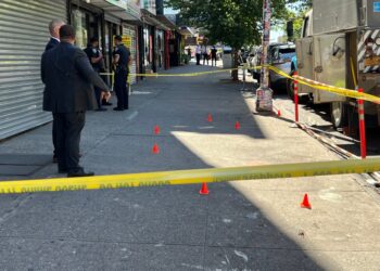 NYPD investigates the scene where two females where shot near 512 East 138th Street in the Bronx, NY, Thursday, Sept. 14, 2023