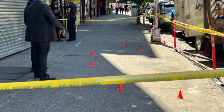 NYPD investigates the scene where two females where shot near 512 East 138th Street in the Bronx, NY, Thursday, Sept. 14, 2023