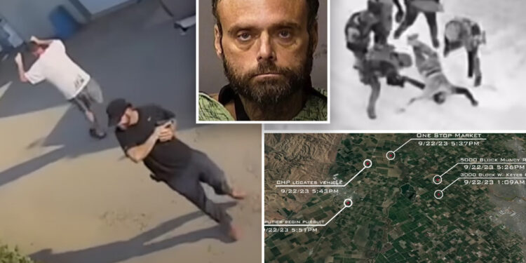 California fugitive points stolen gun at police helicopter: video