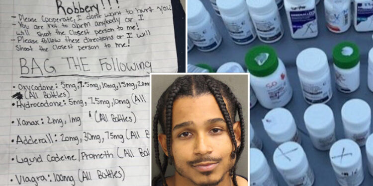 Florida man threatens CVS workers with note saying he'll 'shoot the closest person' if they don't hand over drugs: cops