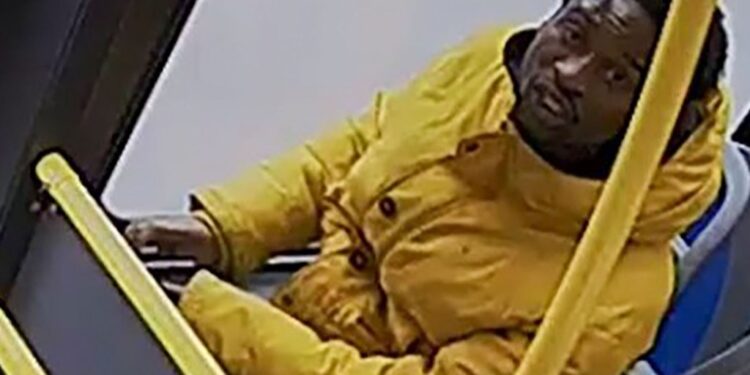 A grab from surveillance footage, showing the suspect in the hate crime assault on a Queens MTA bus.