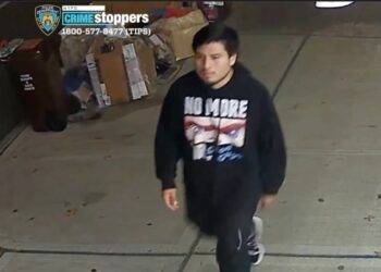 The suspect in the Park Slope sexual assault is seen wearing a sweatshirt emblazoned with the eyes of the Chucky character and the phrase, “No More Mr. Good Guys.”