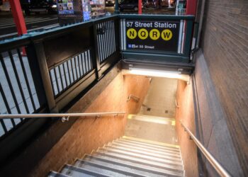 The entrance to the 57th Street-7th Avenue subway station in Midtown.