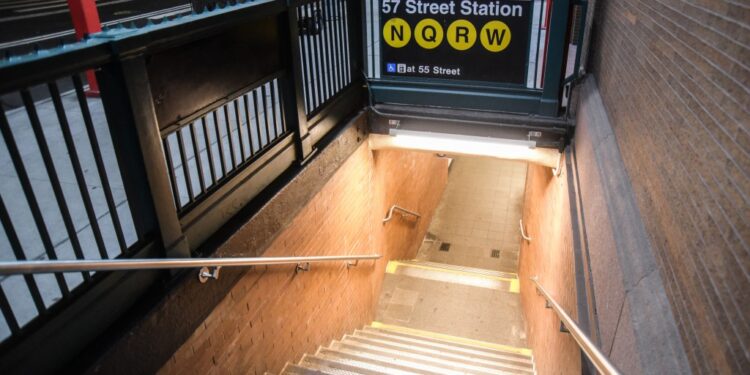 The entrance to the 57th Street-7th Avenue subway station in Midtown.