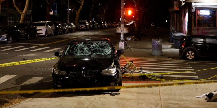 The scene of the serious crash at Halsey Street and Tompkins Avenue.