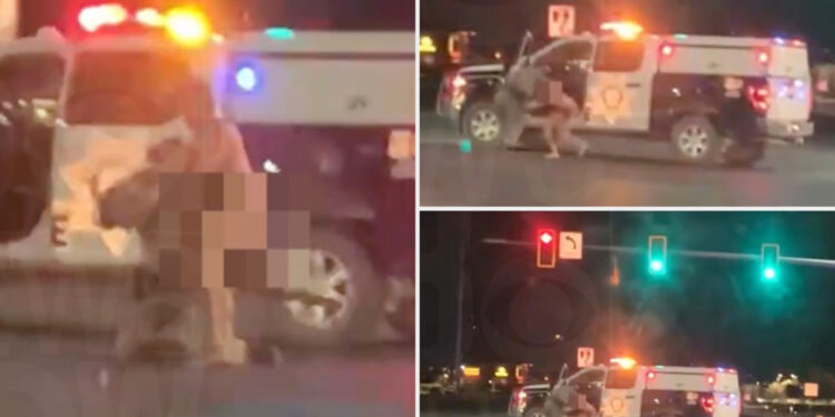 Naked man fights Las Vegas cop, steals patrol vehicle and causes serious crash: Video