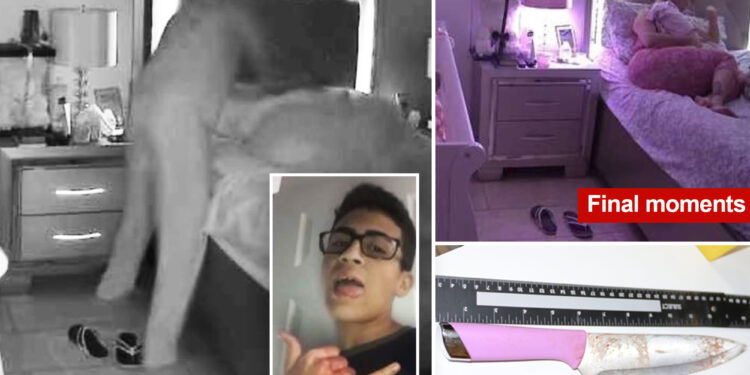Chilling footage shows Florida honors student Derek Rosa lurking over mom's bed moments before he allegedly stabbed her to death