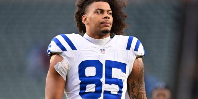 Indianapolis Colts tight end Drew Ogletree (85) walks off the field after an NFL football game against the Cincinnati Bengals on Sunday, Dec. 10, 2023