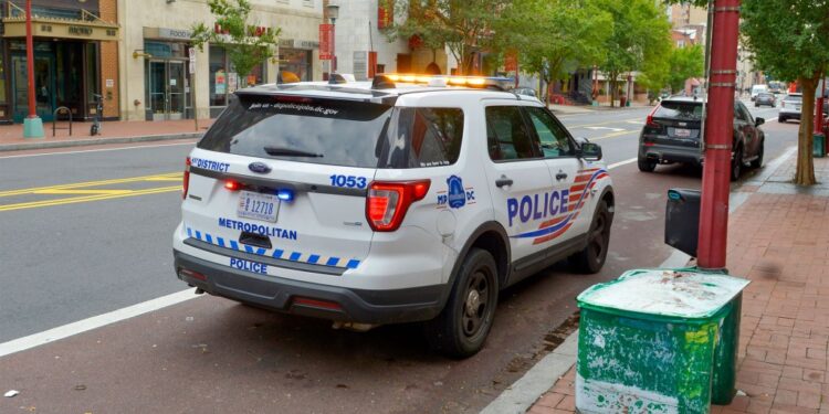 A DC cop car at the scene.
