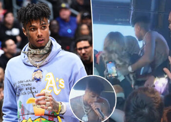 Rapper Blueface shoves female fan, encourages security team to 'get her' for allegedly throwing ice on stage