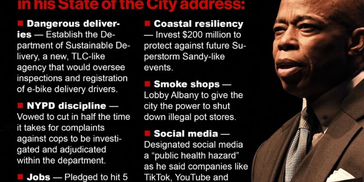 NYC Mayor Eric Adams touts plans to regulate e-bike delivery services in State of the City speech