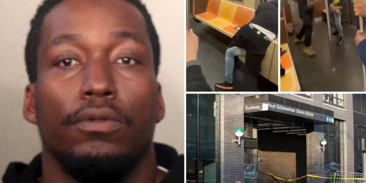 Deranged NYC subway rider shot with own gun will be charged if he survives — as cops hunt for woman who stabbed him