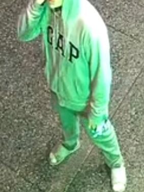 One of the hateful teen attackers is seen wearing a light green Gap sweat suit.