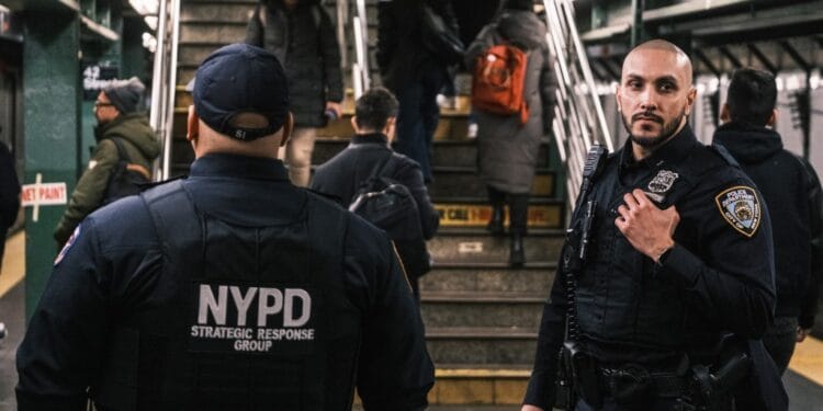 NYPD cops patrol the subway