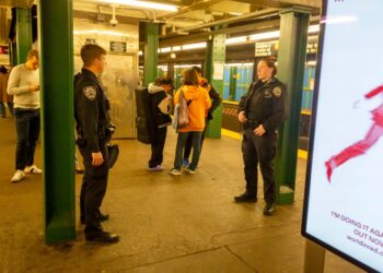 NYPD at the West 4th St station of the A C E in downtown Manhattan where someone was pushed onto the subway tracks.