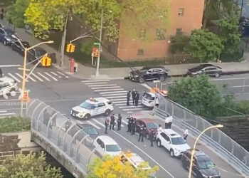 A screenshot from the Citizen App shows the scene of a collision where NYPD while responding to shooting of 13-year-old boy in the Bronx at 450 East 169th Street.
