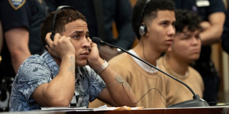 Yohenry Brito, Darwin Gomez, Wilson Juarez in Manhattan Criminal Court on May 14, 2024 for a hearing after allegedly attacking a police officer in Times Square in January.