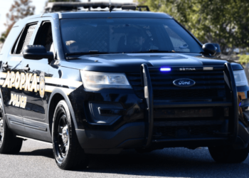 Police car with lights on