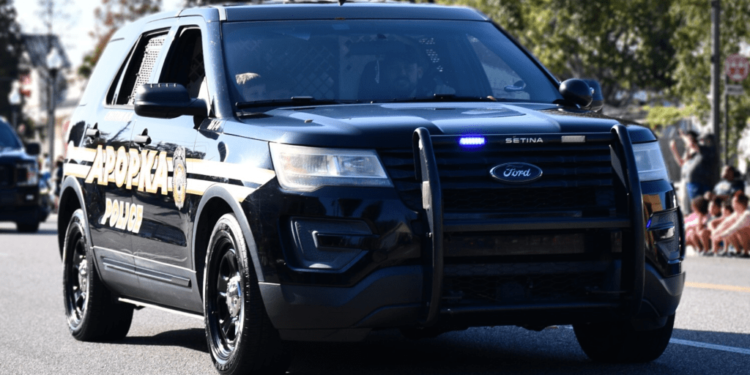 Police car with lights on