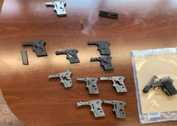 The pile of guns recovered from Guerrero's home.