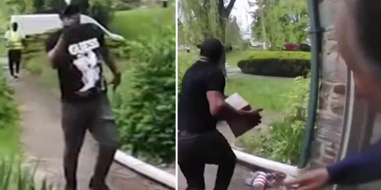 Pennsylvania porch pirate snatches package from homeowner's hands mere seconds after it's delivered
