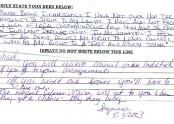 Federal filings show a handwritten complaint and response.